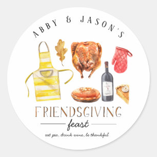 Sticker Rond Dinde Vin & Tarte   Friendsgiving Action de grâce