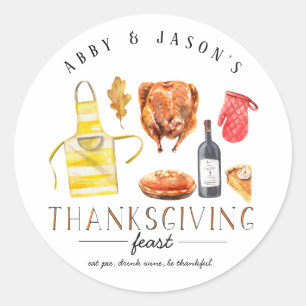 Sticker Rond Dinde Vin & Tarte   Friendsgiving Action de grâce