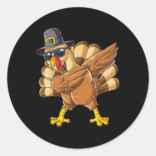 Sticker Rond Dindon Dabbing Joyeux Thanksgiving Dinde Reconnais
