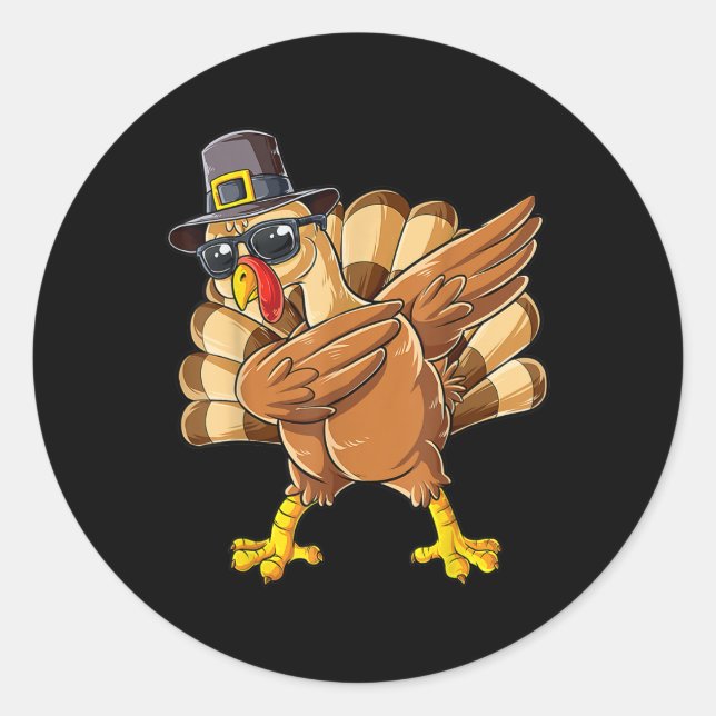 Sticker Rond Dindon Dabbing Joyeux Thanksgiving Dinde Reconnais (Devant)
