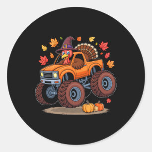 Sticker Rond Dindon Monstre Camion de Thanksgiving Pèlerin Tout