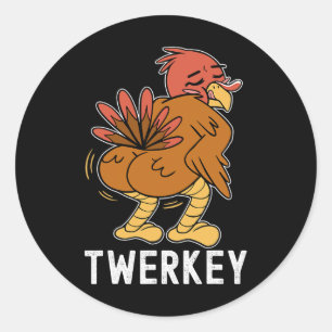 Sticker Rond Dindon Twerk Twerking Drôle Danse de Thanksgiving