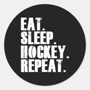 Sticker Rond Dîner amusant Dormir Hockey Répéter Cadeaux Hommes