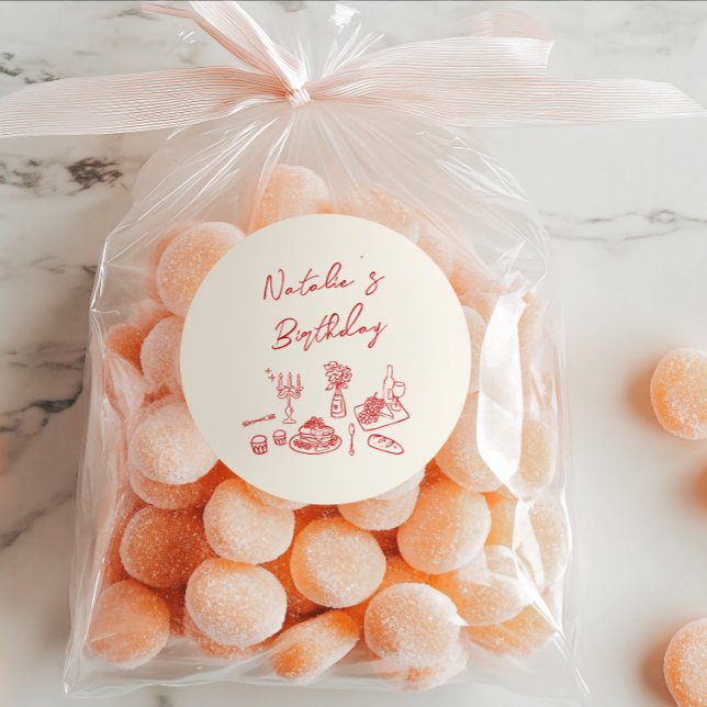 Sticker Rond Dîner d'anniversaire avec la vaisselle tirée à la  (Créateur téléchargé)