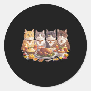 Sticker Rond Dîner de fête des chats de Thanksgiving vintage au