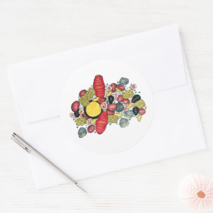 Sticker Rond Dîner de fruits de mer au homard Clambake New Engl