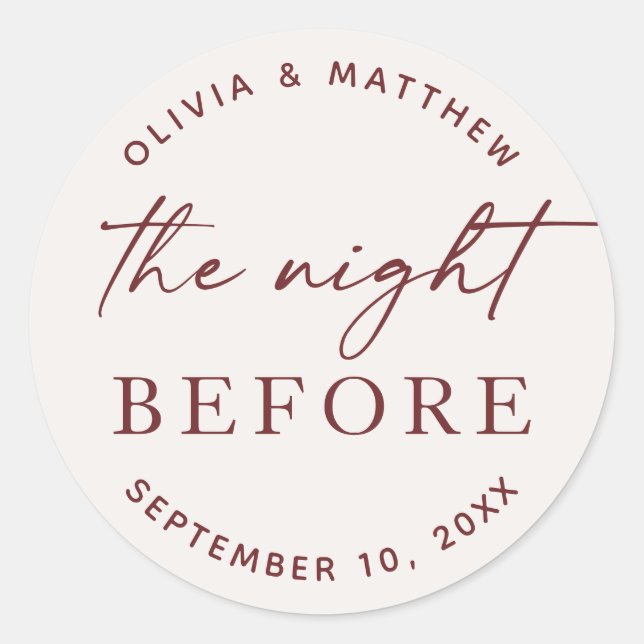 Sticker Rond Dîner de répétition de mariage avec écriture moder (Devant)