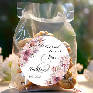 Sticker Rond Dîner de répétition Dusty Boho rose Mariage floral