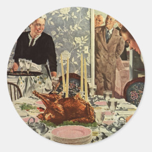 Sticker Rond Dîner de Thanksgiving vintage avec la famille