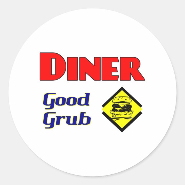 Sticker Rond Diner Good Grub Hamburger Restaurant Art (Devant)
