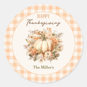 Sticker Rond Dîner Thanksgiving Citrouille En vichy Pastel