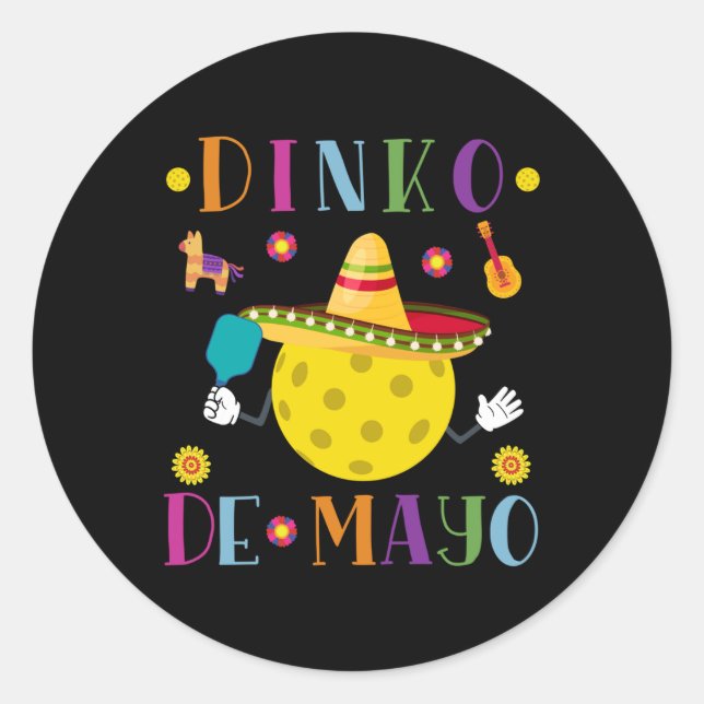 Sticker Rond Dinko De Mayo Drôle Cinco De Mayo Drôle Pickleball (Devant)