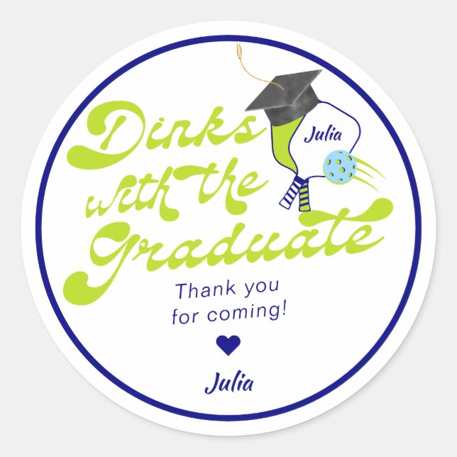 Sticker Rond Dinks avec Graduate Green Pickleball Graduate (Devant)