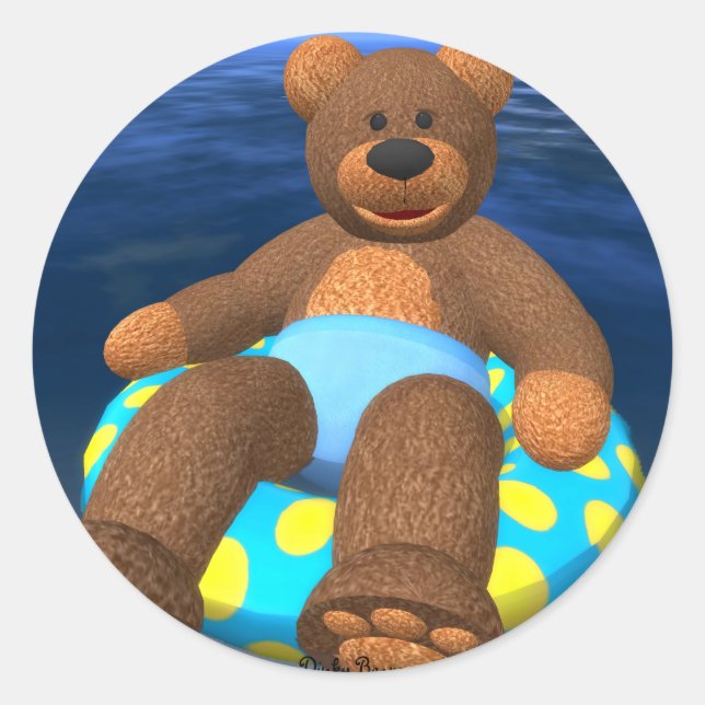 Sticker Rond Dinky Bears Water Fun (Devant)