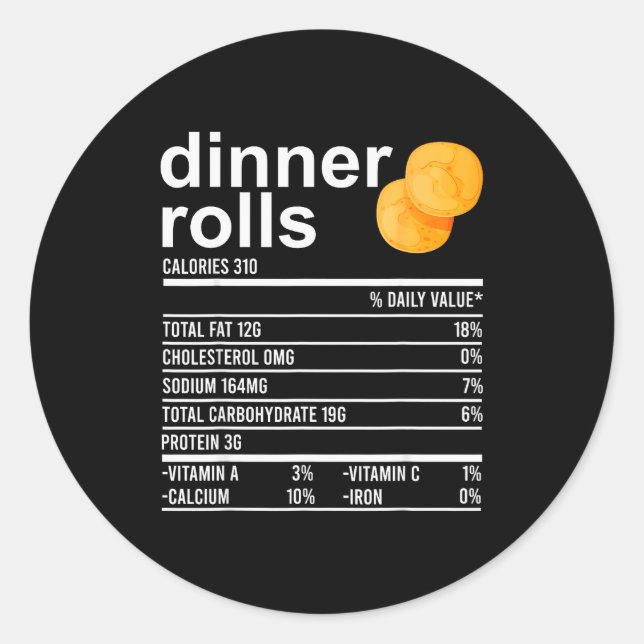 Sticker Rond Dinner Rolls Nutrition Facts Apparel Funny Thanksg (Devant)