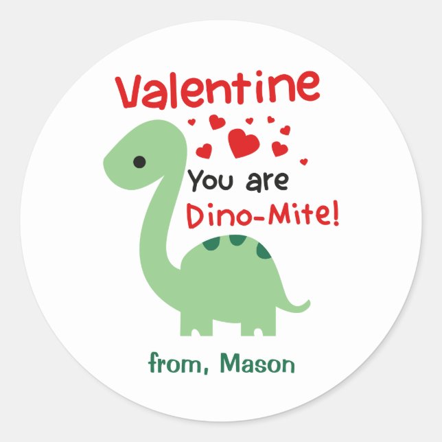 Sticker Rond Dino de la Saint Valentin (Devant)