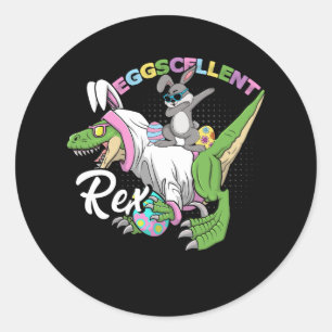 Sticker Rond Dino De Pâques Eggcellant Danser Bunny Dab Sur Tre