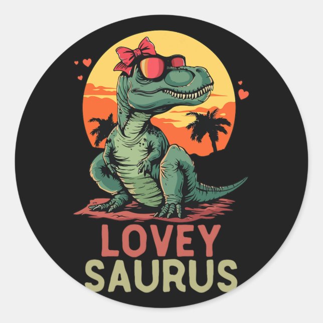 Sticker Rond Dino Dinosaur Lovey-saurus T-rex Funny Trex (Devant)