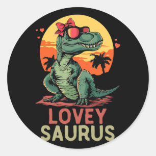 Sticker Rond Dino Dinosaur Lovey-saurus T-rex Funny Trex