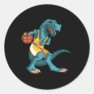 Sticker Rond Dino drôle qui joue au squelette Amateur de T-Rex 