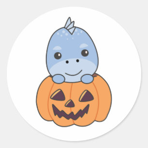 Sticker Rond Dino En Citrouille Doux Dinos Joyeux Halloween
