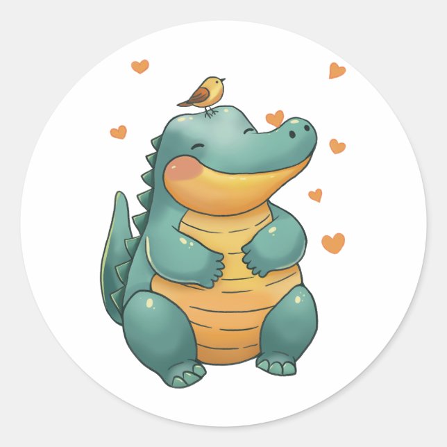 Sticker Rond Dino et amis petits oiseaux (Devant)