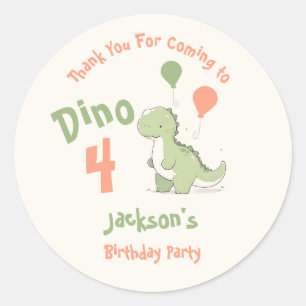 Sticker Rond Dino Four Dinosaur 4e fête d'anniversaire