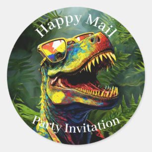 Sticker Rond Dino Happy Mail Jungle kids