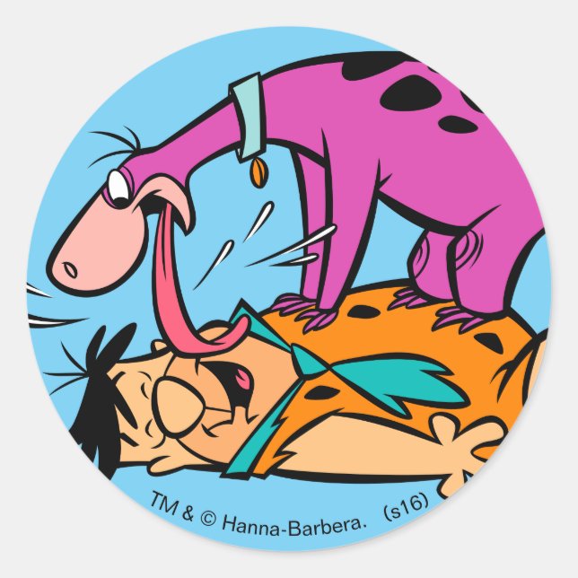 Sticker Rond Dino Licking Fred Flintstone (Devant)