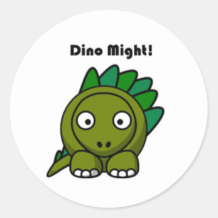 Sticker Rond Dino Might Green Stegosaurus Funny Kids Cartoon