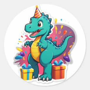 Sticker Rond "Dino-Mite Fête d'anniversaire!" (Enfants