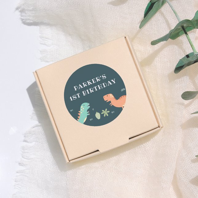 Sticker Rond Dino Party Cute Dinosaures Boy Birthday Party (Créateur téléchargé)