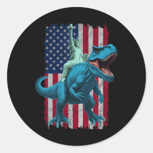 Sticker Rond Dino Statue De La Liberté 4 juillet Chemises Garço