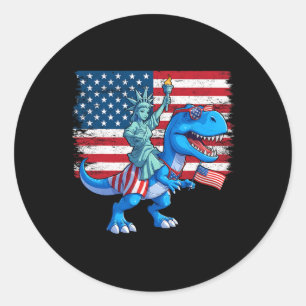 Sticker Rond Dino Statue De La Liberté 4 juillet Trex American