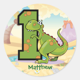 Sticker Rond Dinosaur 1er anniversaire fête personnalisée