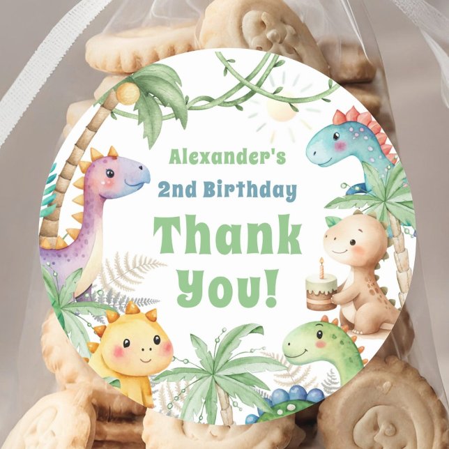 Sticker Rond Dinosaur 2e anniversaire Boy Cite Dino (Créateur téléchargé)