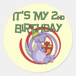 Sticker Rond Dinosaur 2ème Anniversaire Tshirts et cadeaux
