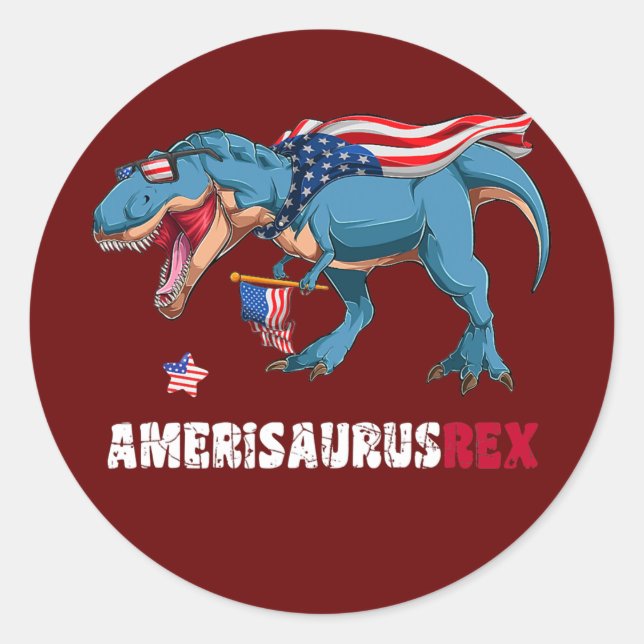 Sticker Rond Dinosaur 4 juillet Enfants Garçons Enfants (Devant)