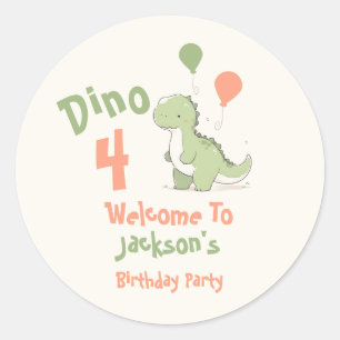 Sticker Rond Dinosaur 4ème anniversaire fête Bienvenue