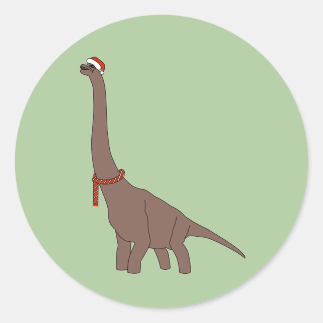 Sticker Rond dinosaur à long cou marron Noël illusima (Devant)