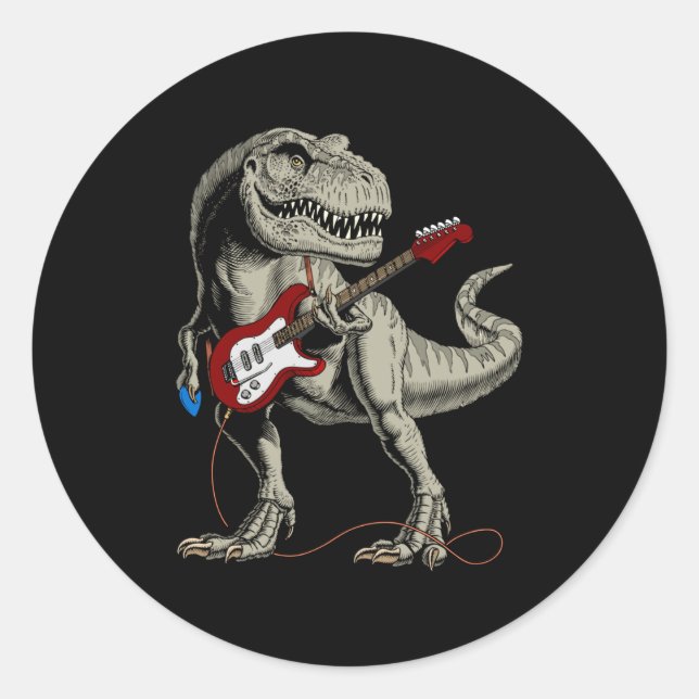 Sticker Rond Dinosaur Acoustic Electric B Guitar Player  (Devant)