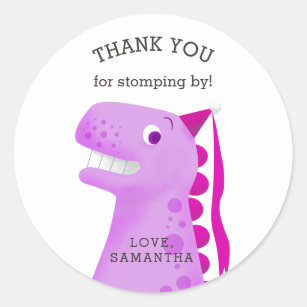 Sticker Rond Dinosaur Anniversaire Pink Princess Merci