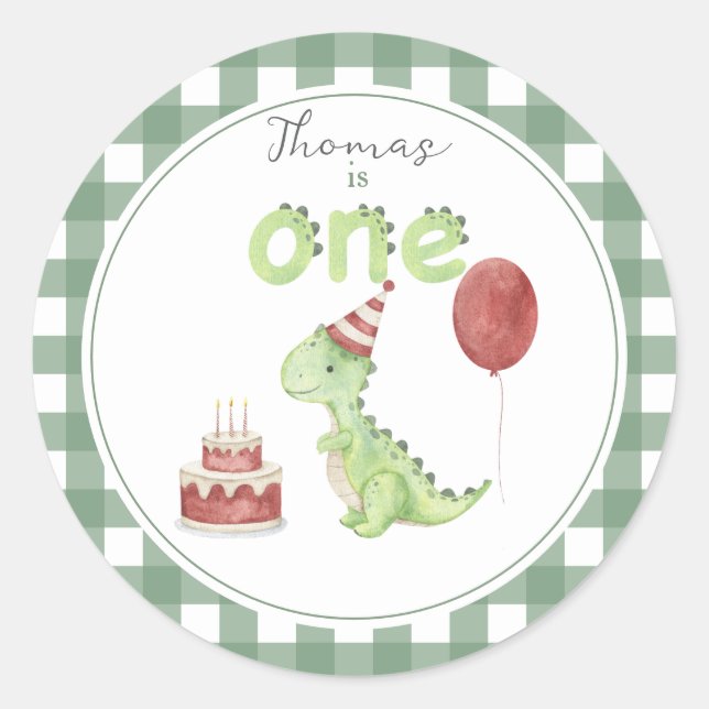Sticker Rond Dinosaur aquarelle 1er anniversaire (Devant)