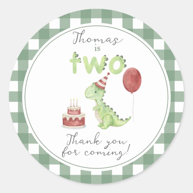 Sticker Rond Dinosaur aquarelle 2ème anniversaire (Devant)