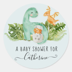 Sticker Rond Dinosaur Aquarelle Cute Baby shower Garçon de verd