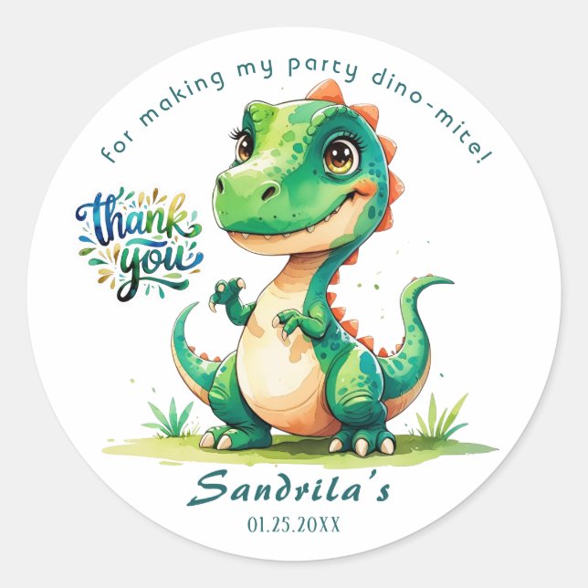 Sticker Rond Dinosaur Aquarelle Merci  (Devant)