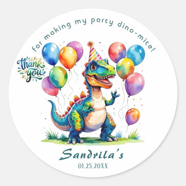 Sticker Rond Dinosaur Aquarelle Merci  (Devant)