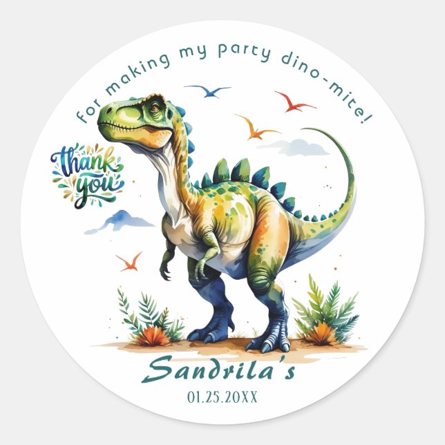 Sticker Rond Dinosaur Aquarelle Merci  (Devant)