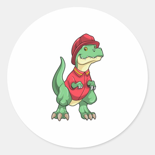 Sticker Rond Dinosaur as Firefighter with Fire helmet (Devant)