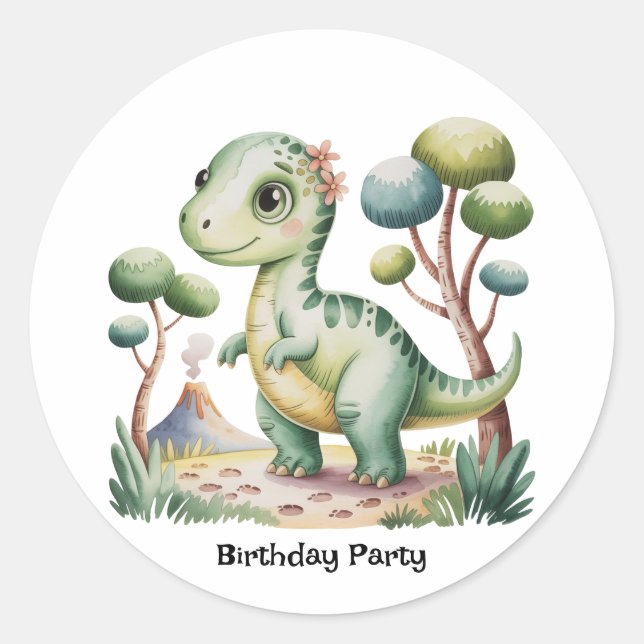 Sticker Rond Dinosaur Aventure Boy's Birthday Party (Devant)